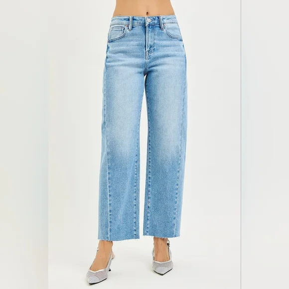 Risen HR Light Wash Slouchy Barrel Jeans Cropped Ankle Side Seam Various NEW